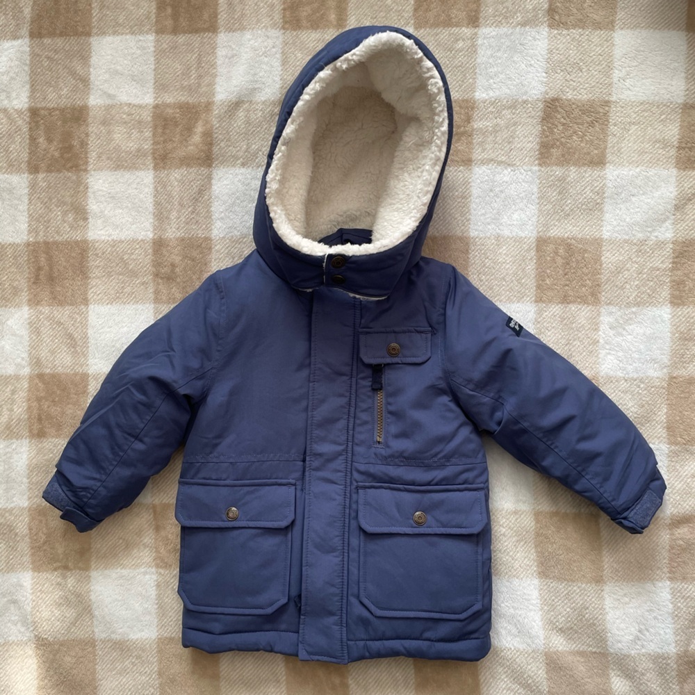 NWT OshKosh B'gosh Toddler 2T Navy Puffer Jacket with Sherpa-Lined Hood